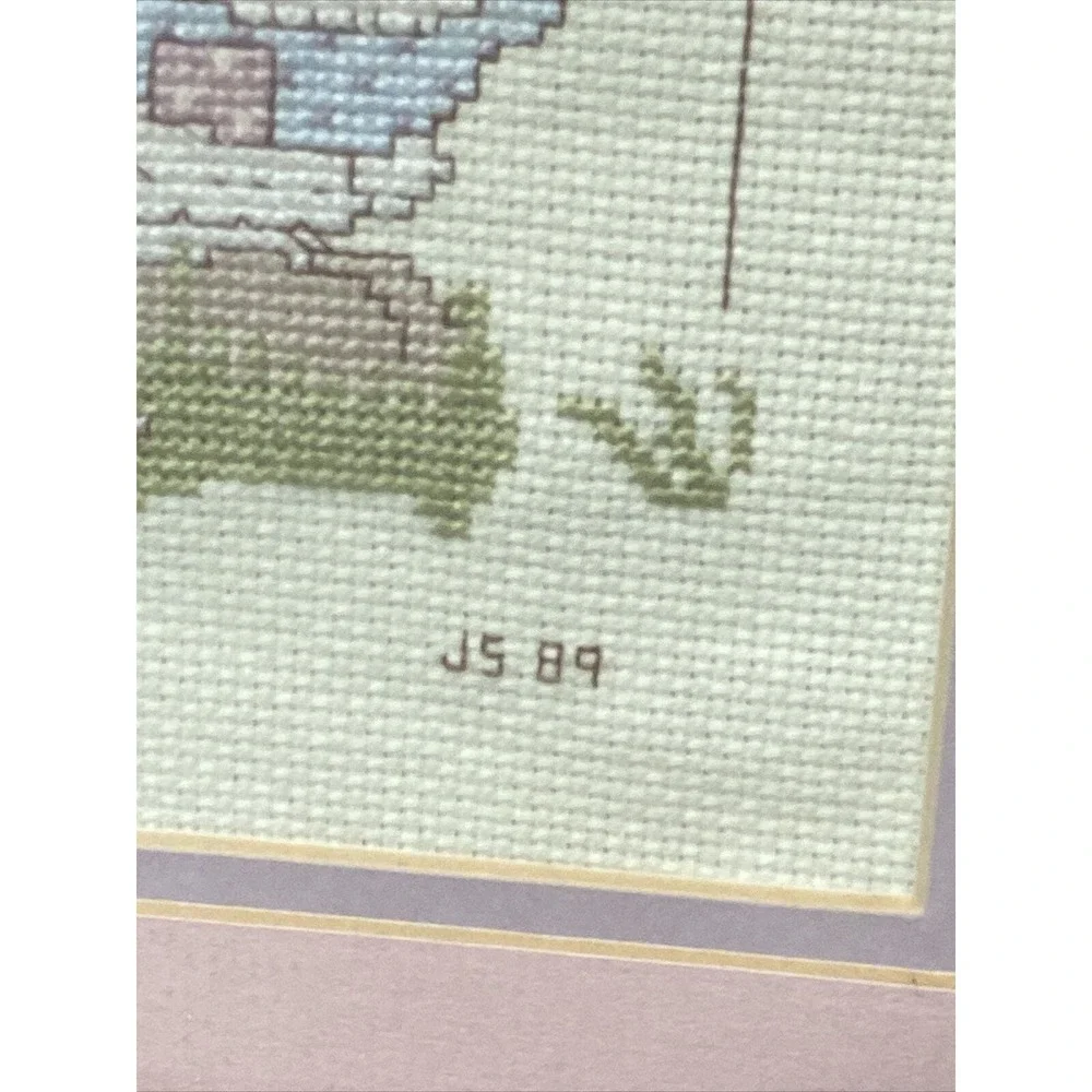 VTG Framed Needlepoint Cross Stitch Precious Moments Christian Signed Dated Set